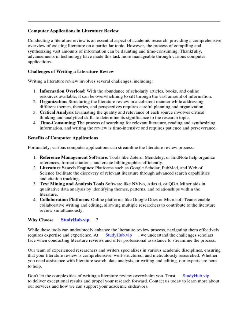 Computer Application in Literature Review | PDF | Computers
