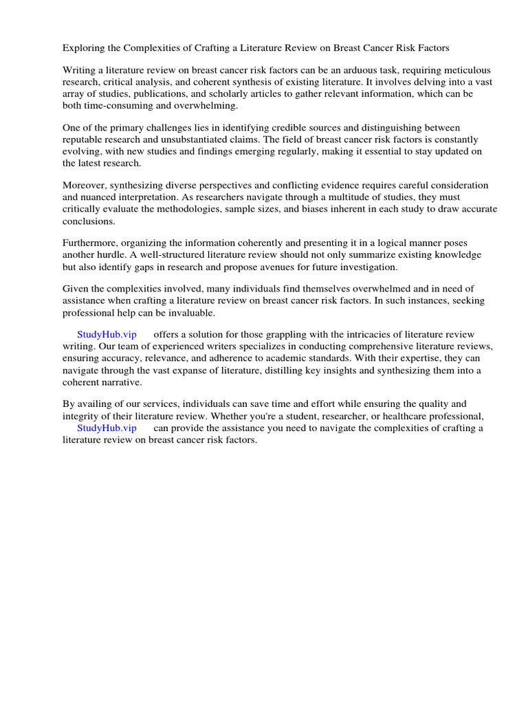 Breast Cancer Risk Factors Literature Review | PDF