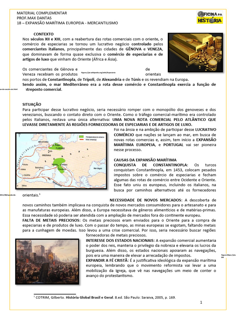 Causas da Expansão Marítima Europeia | PDF | Mercantilismo | Era dos ...