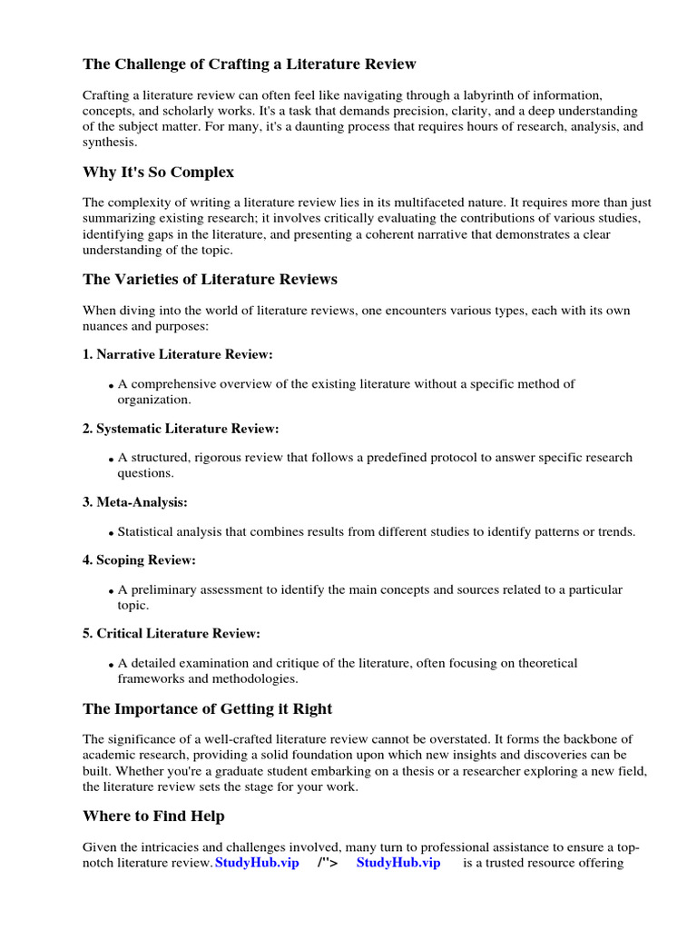 Types Of Literature Review Pdf