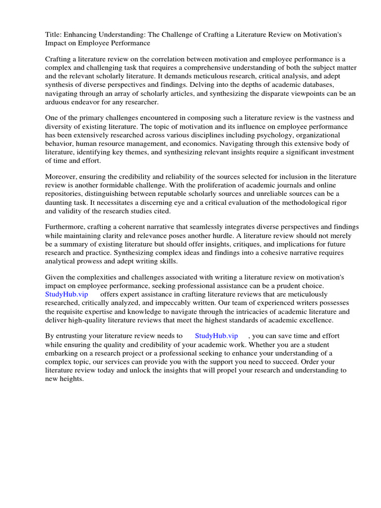 Motivation On Employee Performance Literature Review | PDF