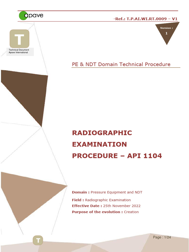 API 1104 Radiographic Procedure Guide | PDF | Technology & Engineering