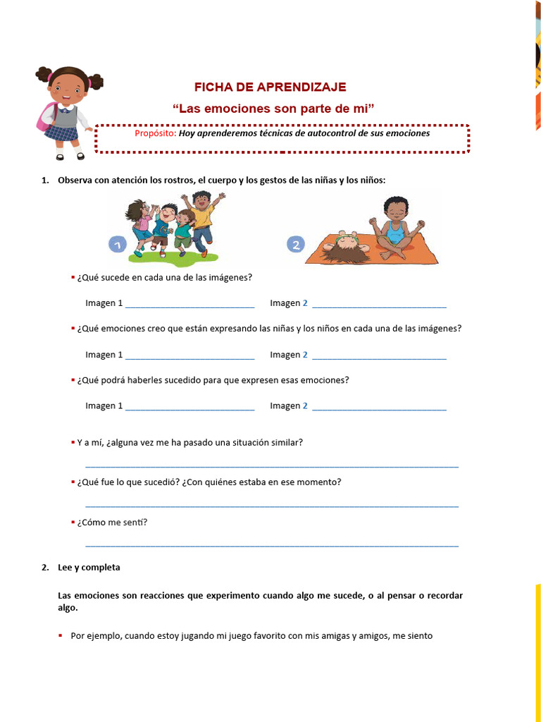 Ficha de Trabajo: Las Emociones en Niños | PDF | Las emociones | Sicología