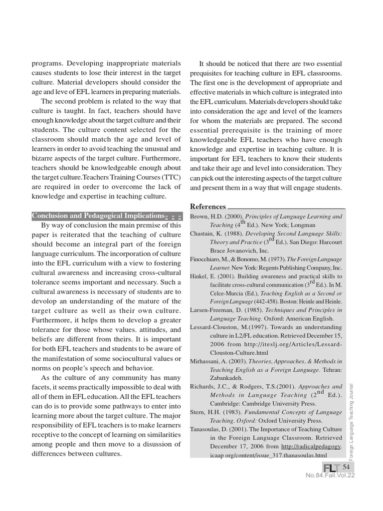 Incorporating Culture Into The EFL Curriculum | PDF | English As A ...