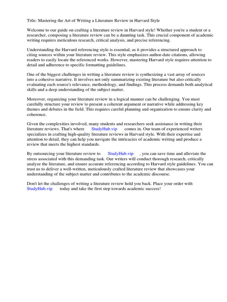 Writing a Literature Review Harvard Style PDF