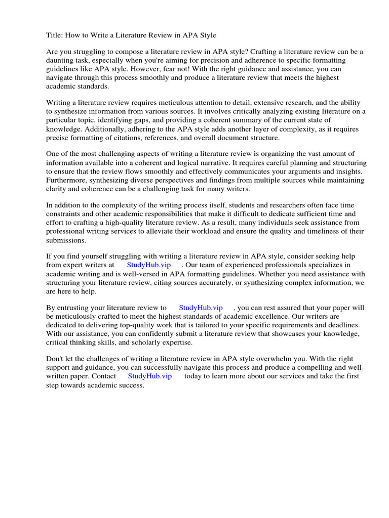 Writing a Literature Review in APA Style | PDF