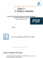 Course: Special Topics in Finance: Topic 2: Case 2. Project Valuation