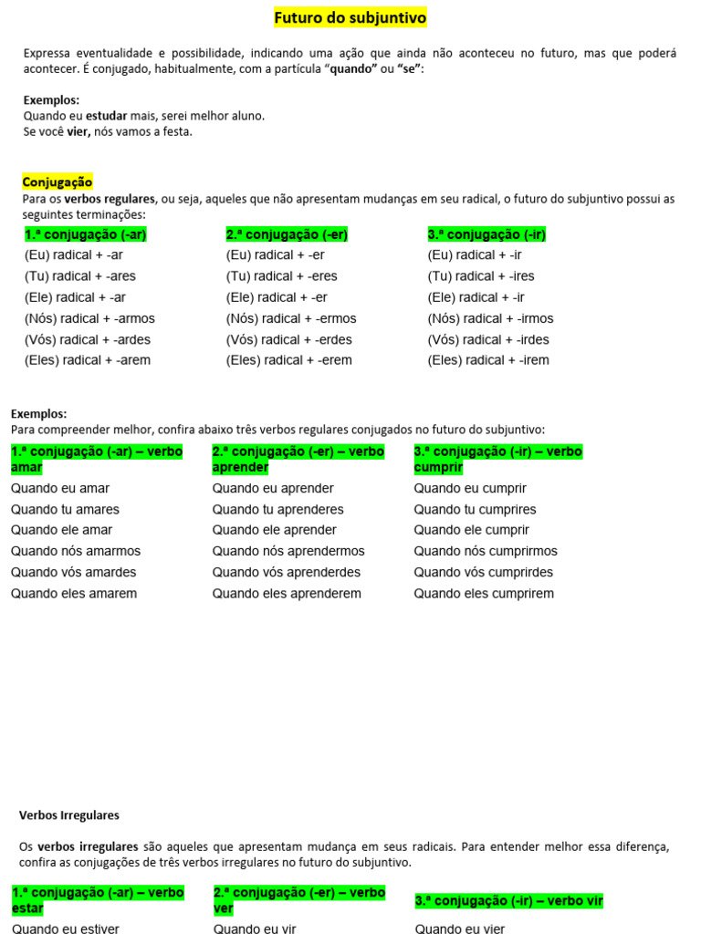 Futuro do Subjuntivo: Conjugação e Exemplos | PDF