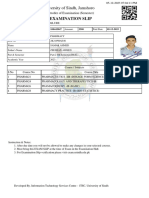 Examination Slip: University of Sindh, Jamshoro