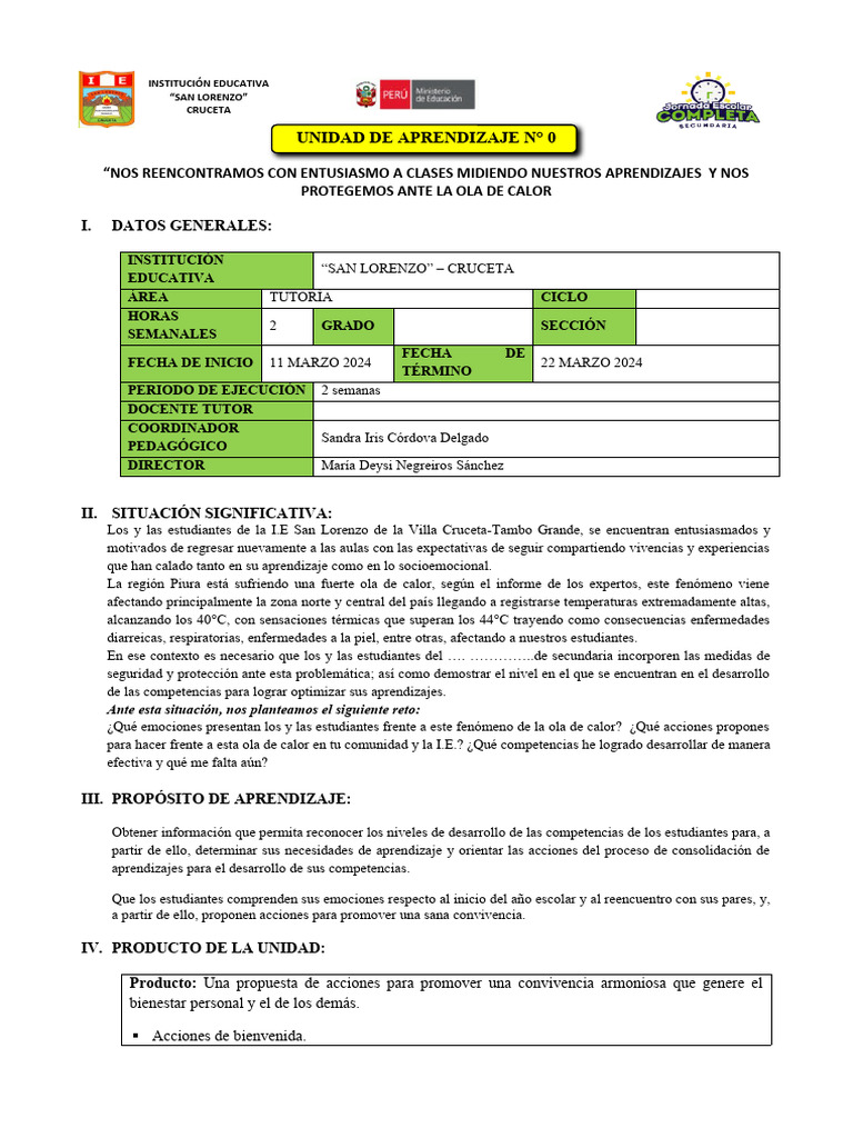 Unidad de Aprendizaje N°1 | PDF | Maestros | Ola de calor