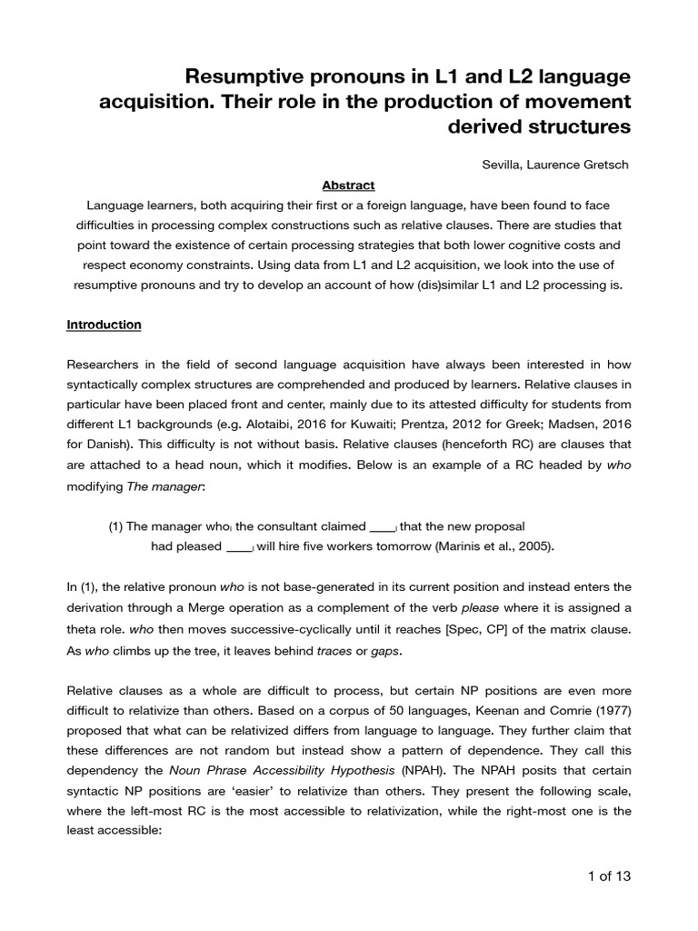 Language Acquisition Essay (Sevilla) | PDF | Second Language | Second ...