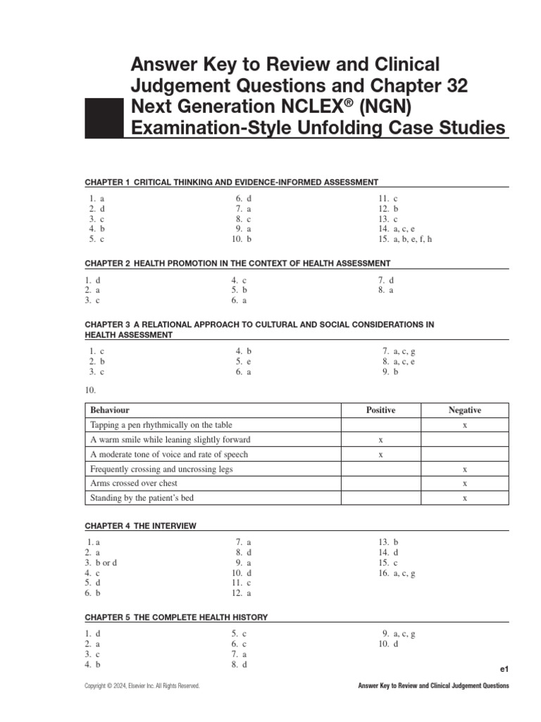 Answer Key To Review and Clinical Judgement Questions and | PDF