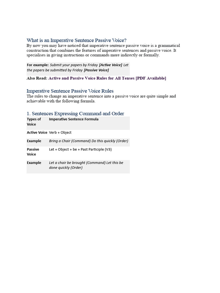Voice Change in Imperative Sentences | PDF