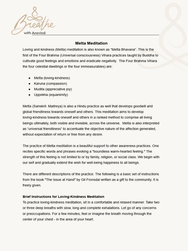Metta Meditation: Cultivating Loving-Kindness | PDF | Meditation ...