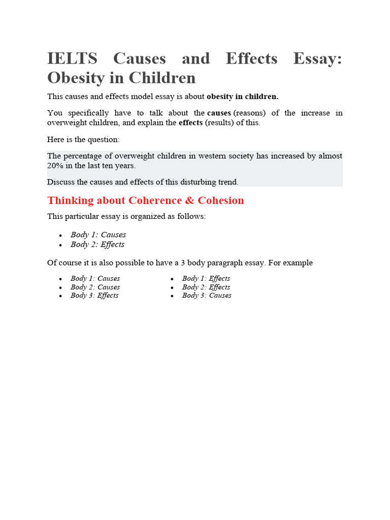 IELTS Causes and Effects Essay Obesity in Children | PDF | Obesity ...