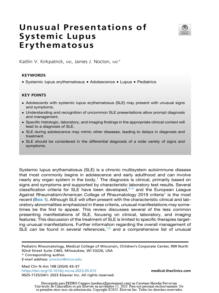 Unusual Presentations of Systemic Lupus Erythematosus | PDF | Medical ...