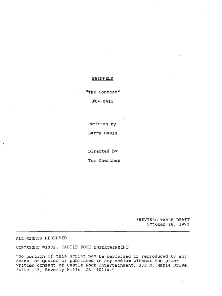 Seinfeld 411 the contest script teleplay written by larry david pdf