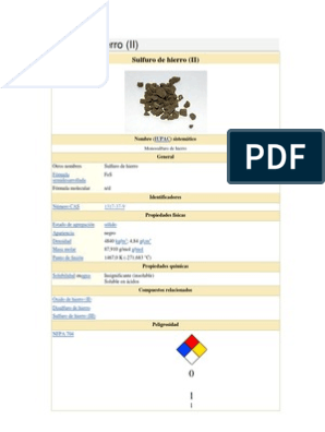 crear capa Declaración Sulfuro de Hierro | PDF | Compuestos químicos | Hierro