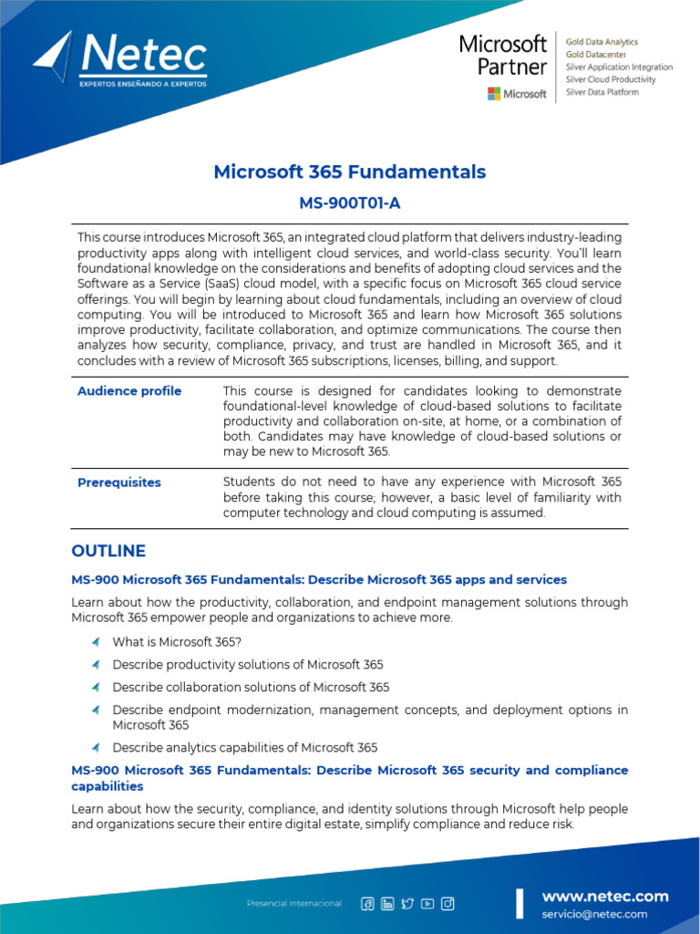 MS-900T01-A Microsoft 365 Fundamentals | PDF | Cloud Computing | Microsoft