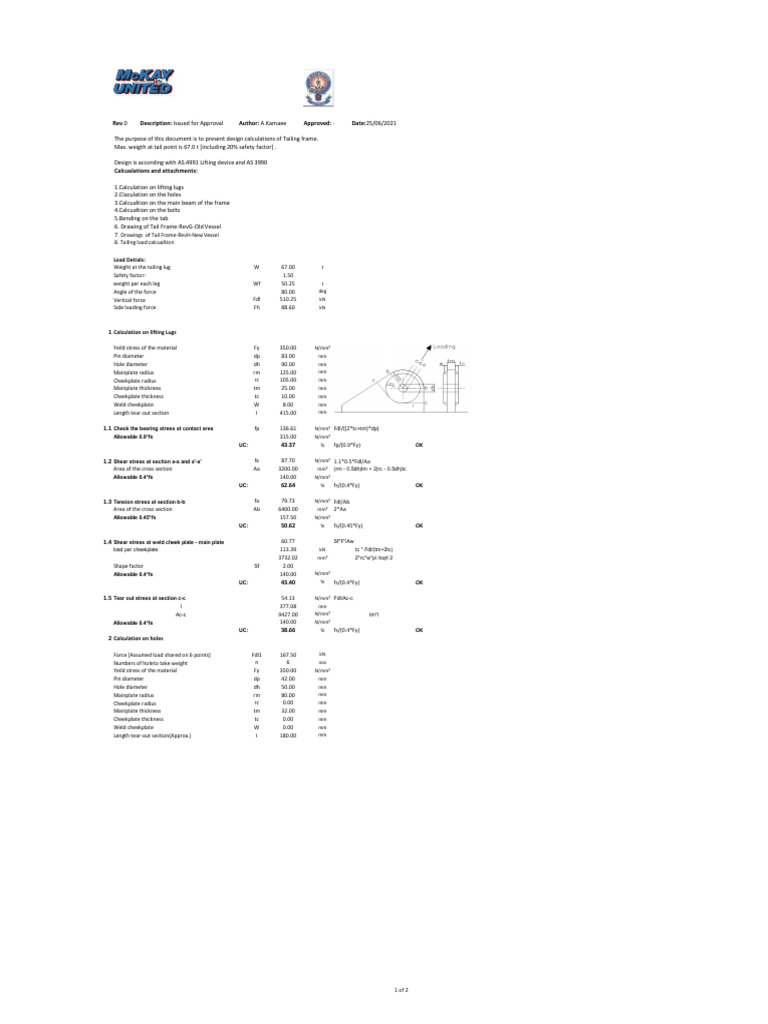 Tailing Frame Design Calculations | PDF | Bending | Mechanical Engineering