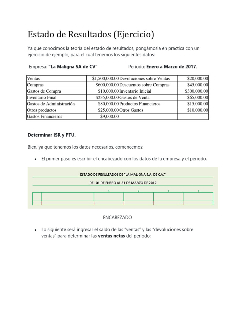 Estado de Resultados Ejercicio Practico | PDF | Estado de resultados ...
