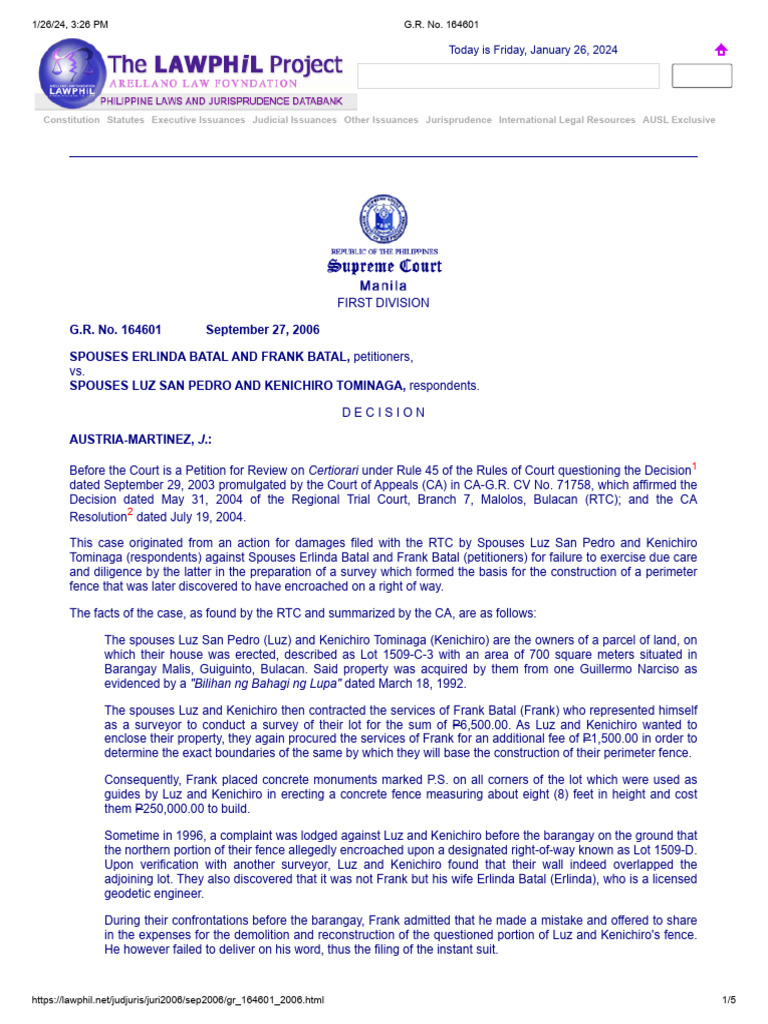 Sps. Batal V Sps. Tominaga | PDF | Negligence | Damages