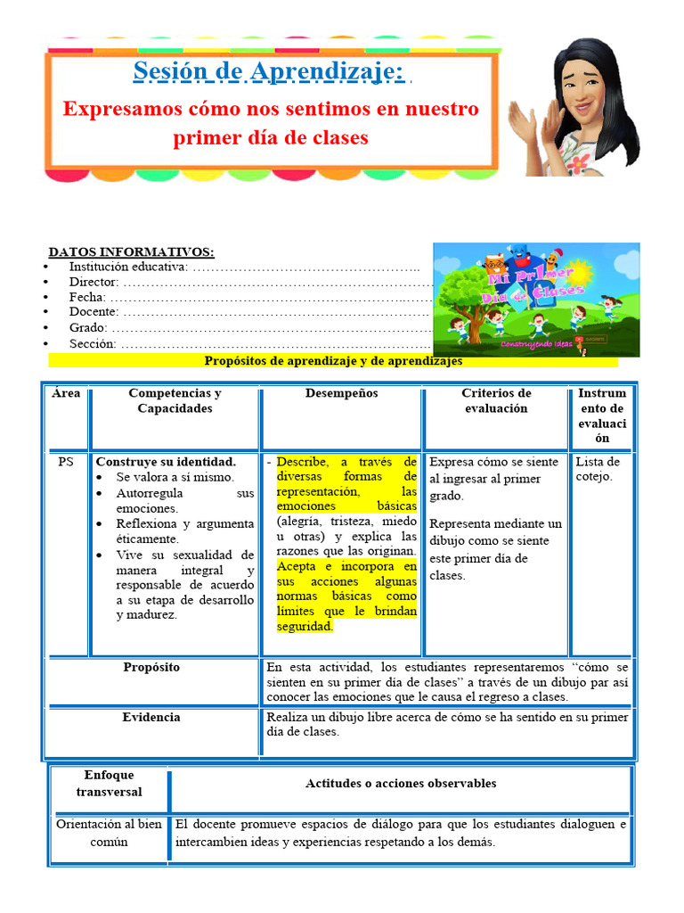 Emociones en el Primer Día de Clases | PDF | Las emociones | Evaluación