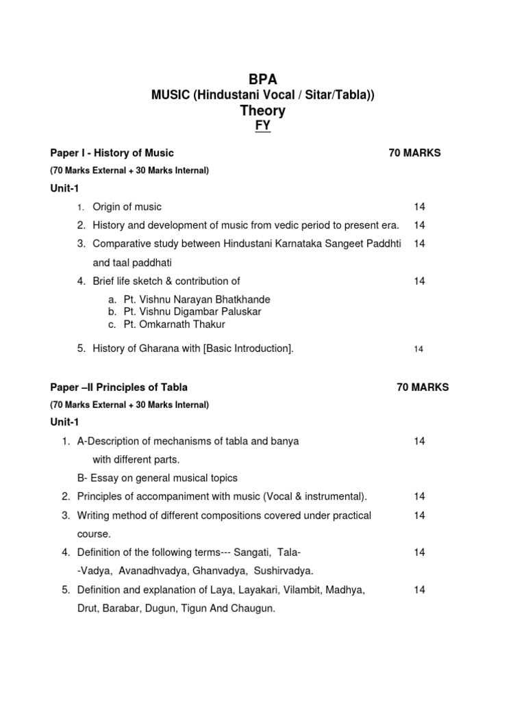 BPA Music Theory and Practical Syllabus | PDF | Foreign Language ...