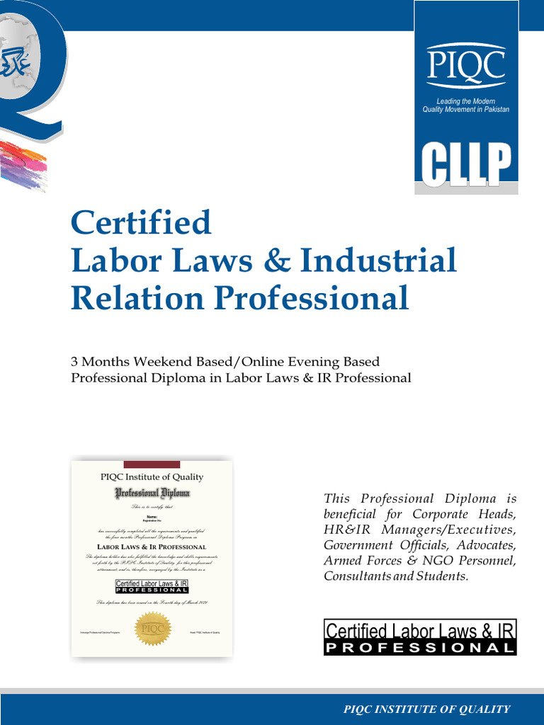 Certified Labor Laws IR Professional CLLP Brochure Lahore | PDF ...
