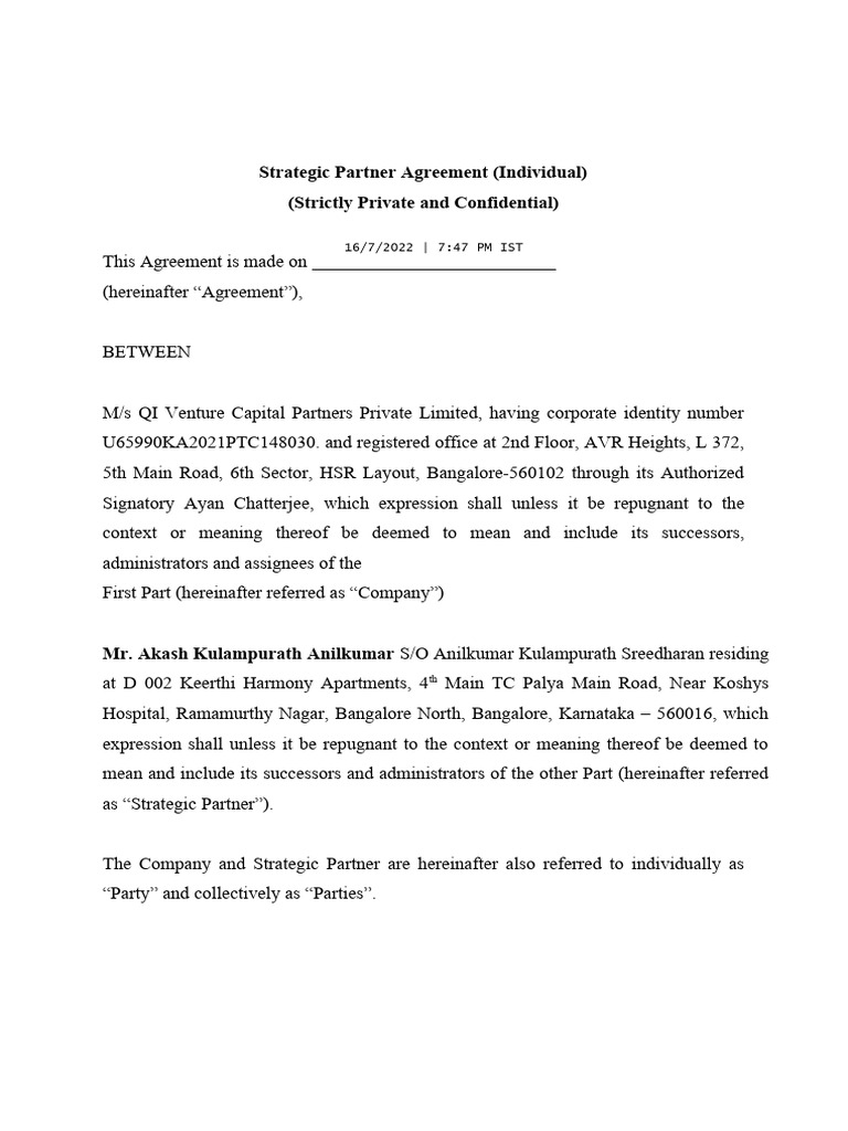 Strategic Partner Agreement | PDF | Arbitration | Indemnity