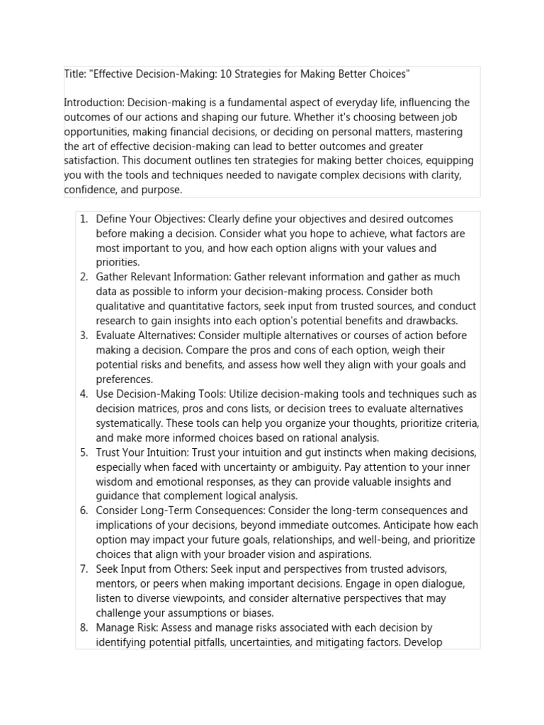 Decision-Making for Everyday Life | PDF | Decision Making | Risk