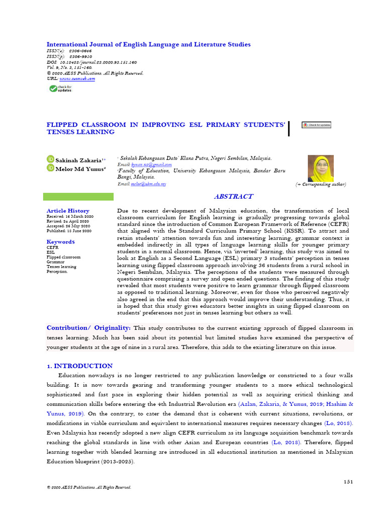 Flipped Classroom Enhances ESL Tenses Learning | PDF | English As A ...