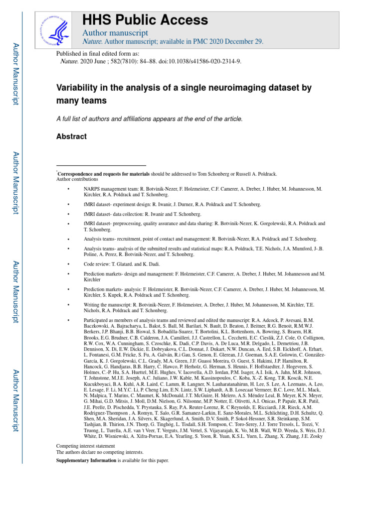 Neuroimaging Dataset Analysis Variability | PDF
