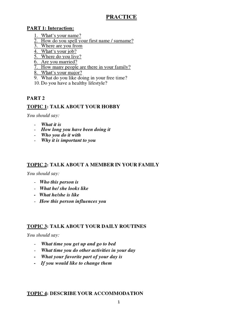 Interactive Speaking Practice Topics | PDF | Lifestyle