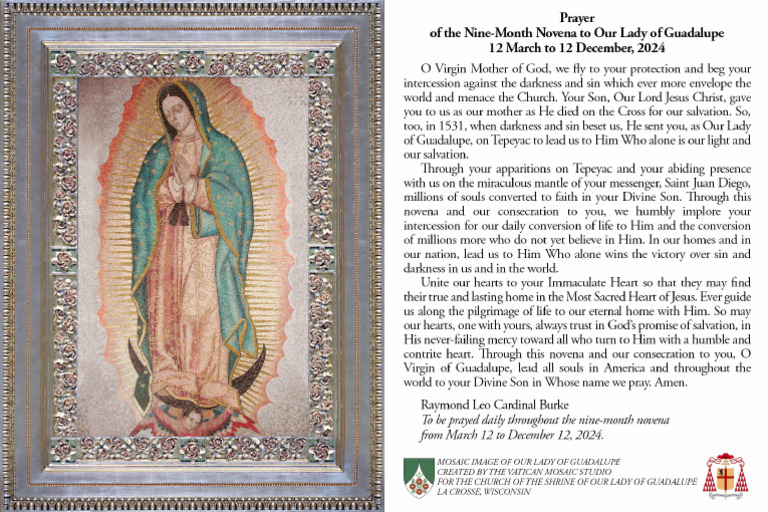 Our Lady of Guadalupe Novena Prayer Card 2024 by Cardinal Burke | PDF
