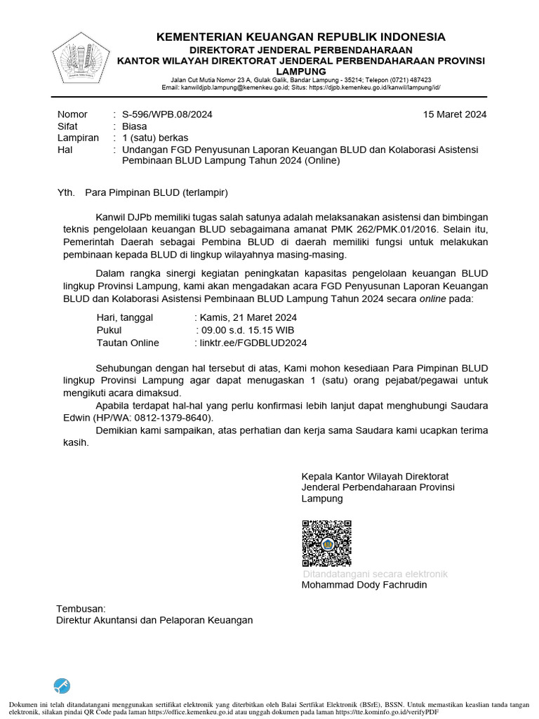 Undangan FGD BLUD 2024 (Online) | PDF