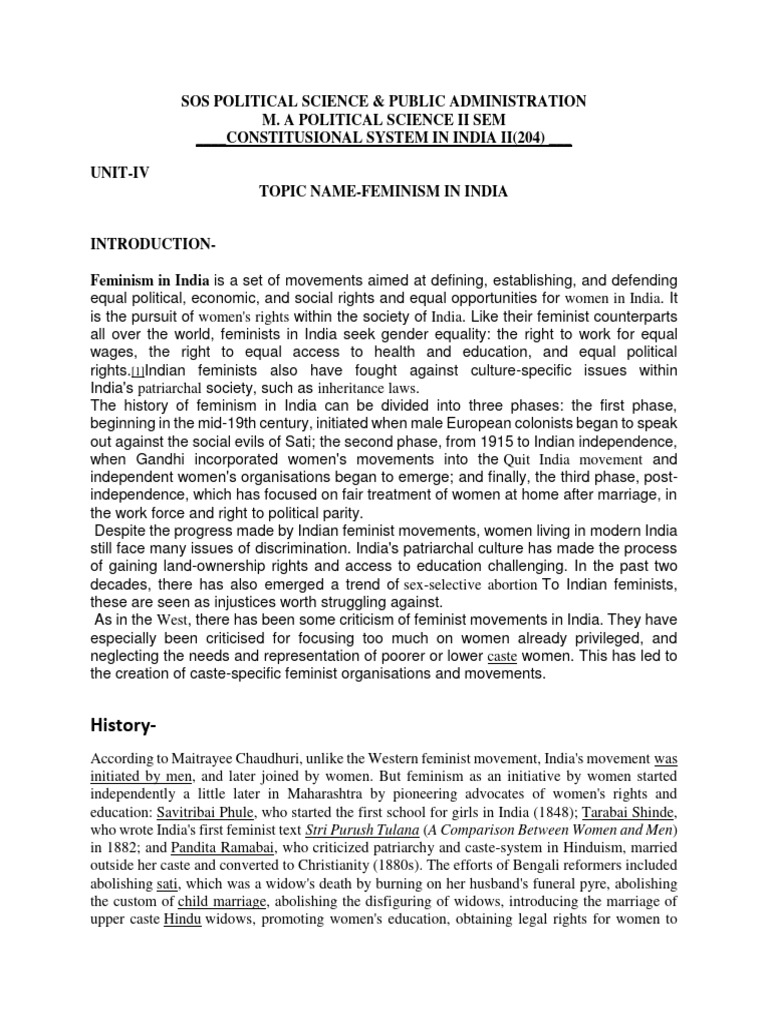Feminism in India: Historical Overview | PDF | Feminism | Gender Studies
