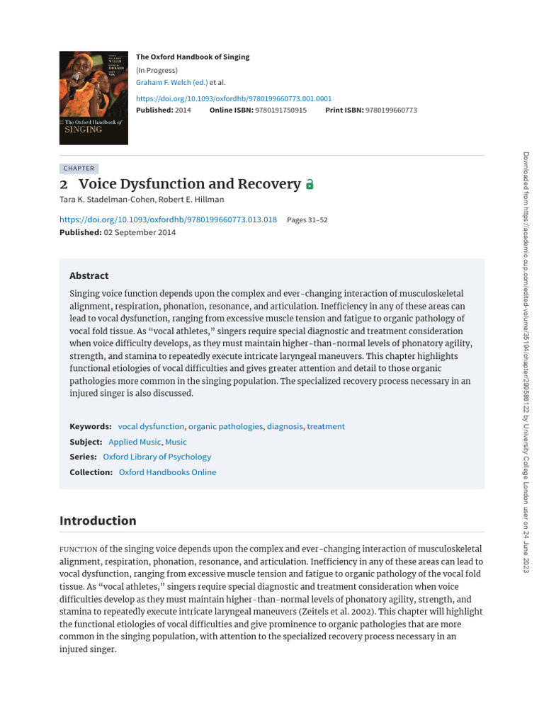 Vocal Dysfunction in Singers: Causes & Recovery | PDF | Larynx | Human ...