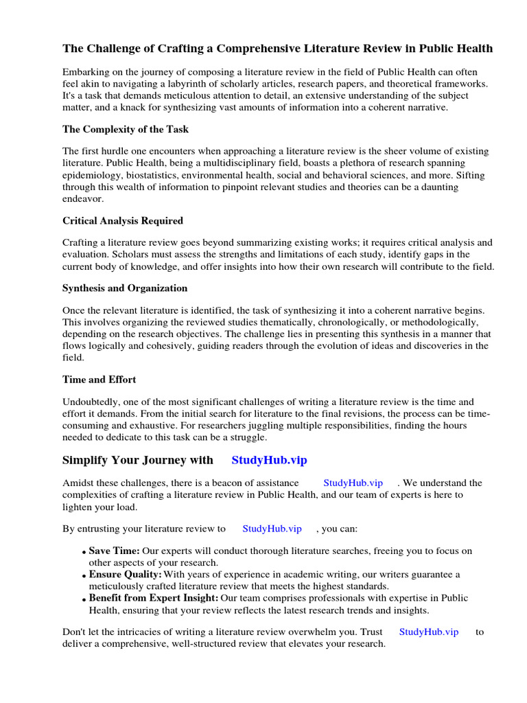 PUBLIC HEALTH LITERATURE REVIEW EXAMPLES intelligence overview