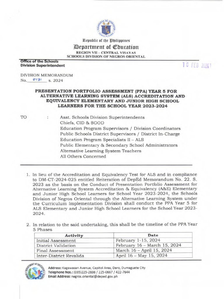 DM No. 0131 S. 2024 Presentation Portfolio Assessment Ppa Year 5 For ...