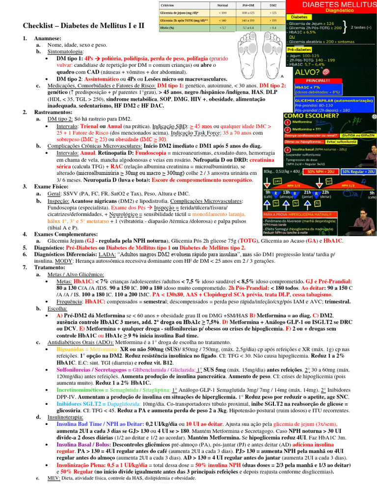 Checklist - Diabetes de Mellitus Tipo I e II | PDF | Diabetes | Obesidade