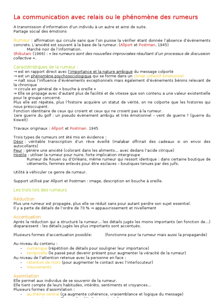 Rumeurs et relais de communication | PDF | Rumeur | Stéréotypes