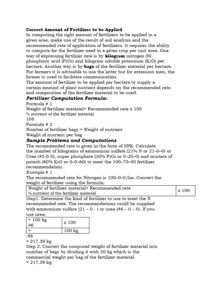 Correct Amount of Fertilizer To Be Applied | PDF | Fertilizer | Agriculture