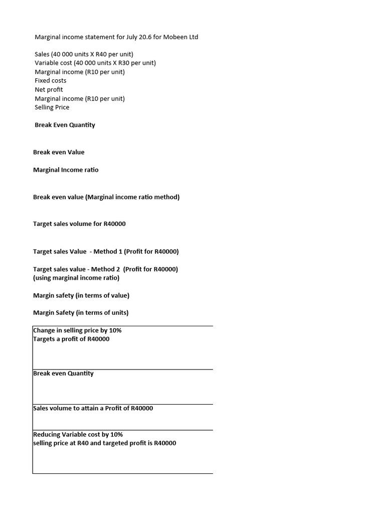 Marginal Income Statement Analysis for Mobeen Ltd | PDF | Income ...
