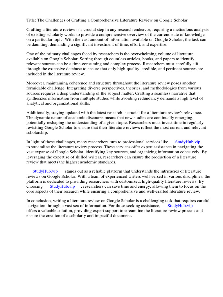 Literature Review Google Scholar PDF Citation Academic Journal