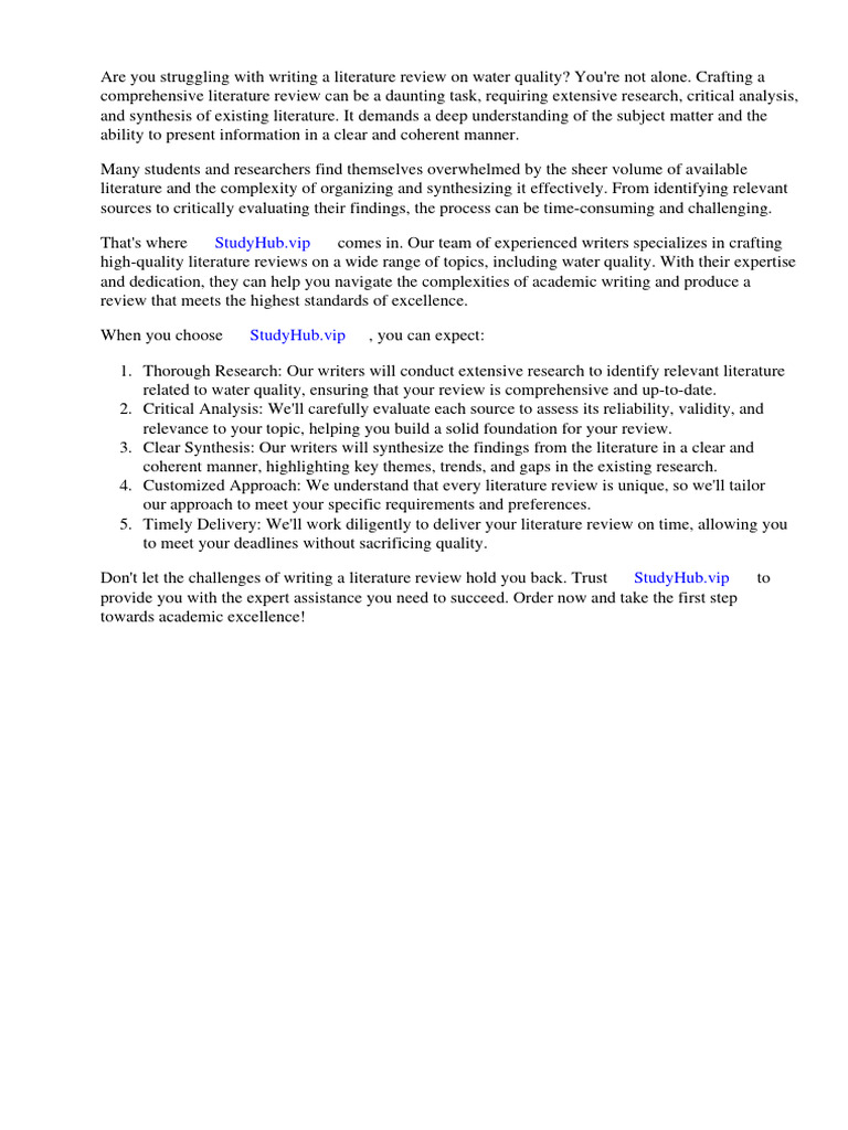 Literature Review Water Quality PDF