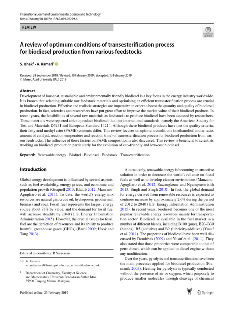 A Review of Optimum Conditions of Transesterifcation Process For ...