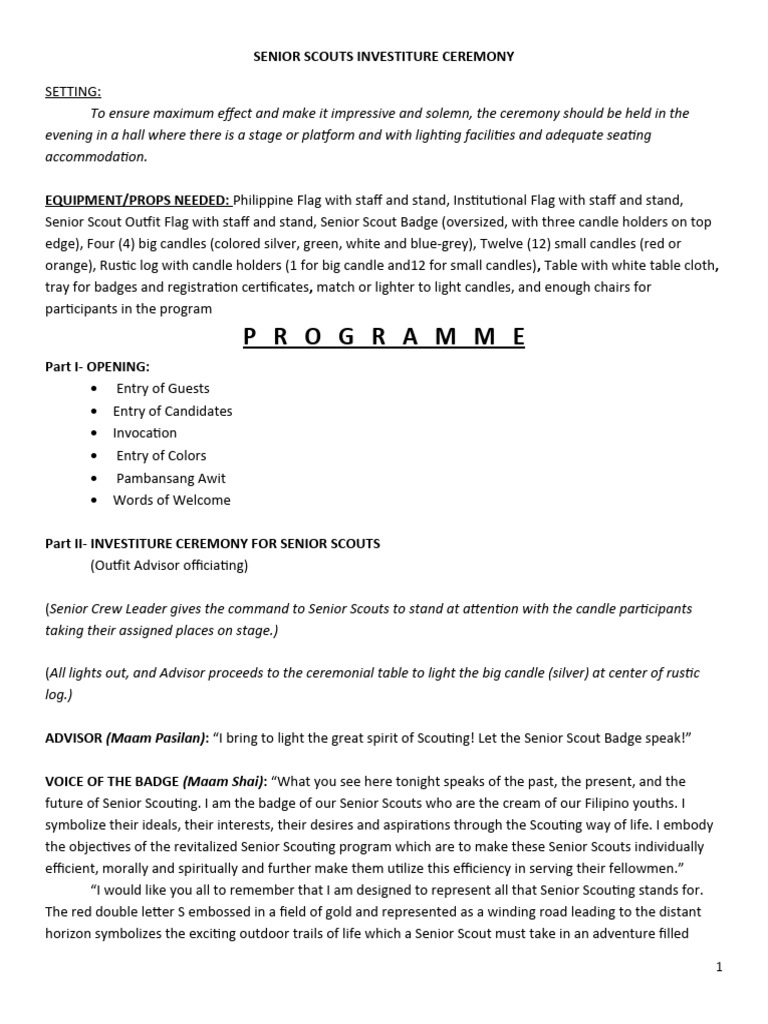 Senior Scouts Ceremony Guide | PDF | Scouting | Outdoor Recreation