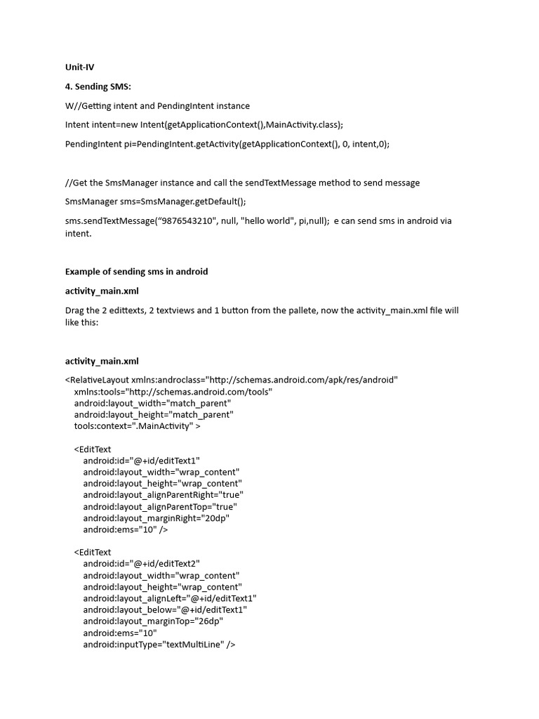 Programmatic SMS Sending in Android | PDF | Android (Operating System ...