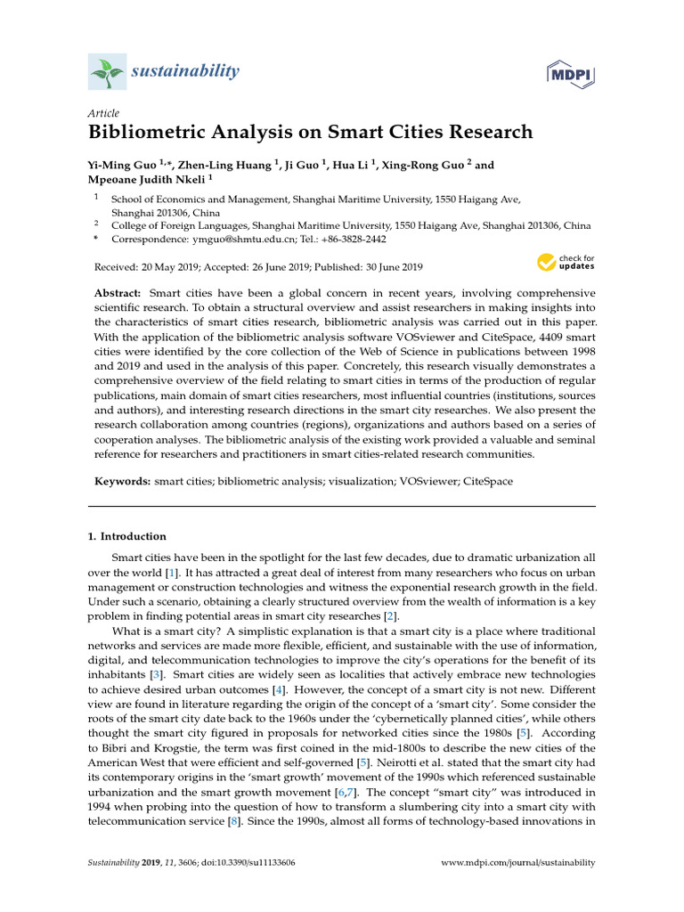 Bibliometric Analysis On Smart Cities Research | PDF